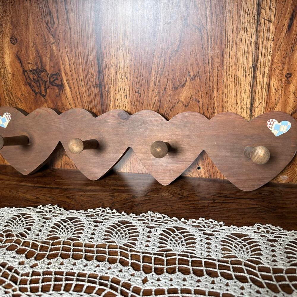 Vintage Wood Heart Peg Rack